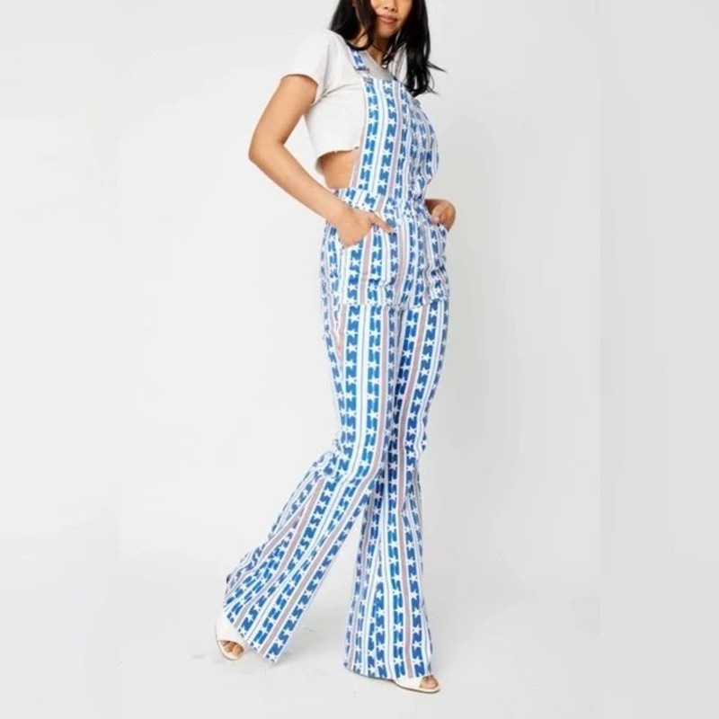 Judy Blue Women's Striped Jumpsuit In Blue And White Size M NWTs