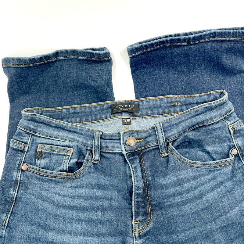 JUDY BLUE Women's Sz 11/30 Boot Cut Mid-Rise Dark Wash Denim Blue Jeans Stretch