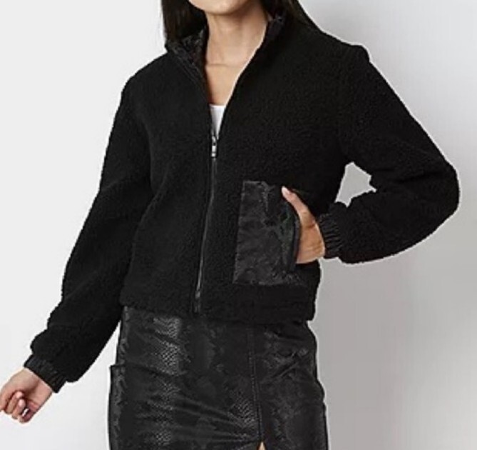 *Juicy By Juicy Couture Women’s Large Black Sharpa Bomber Jacket New with Tags