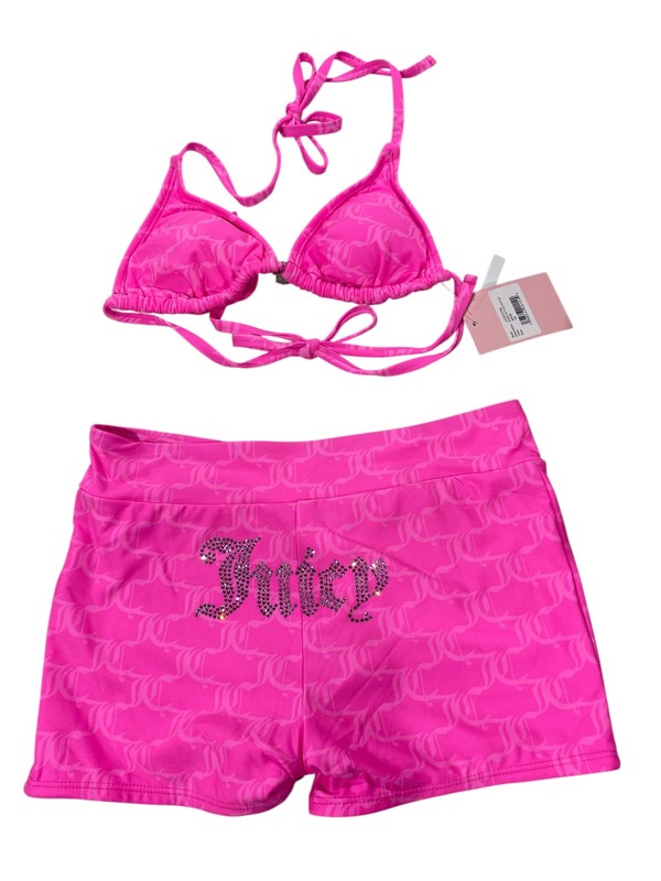 Juicy Couture Women's Rhinestone Tri Boy Short Swim Set Pink