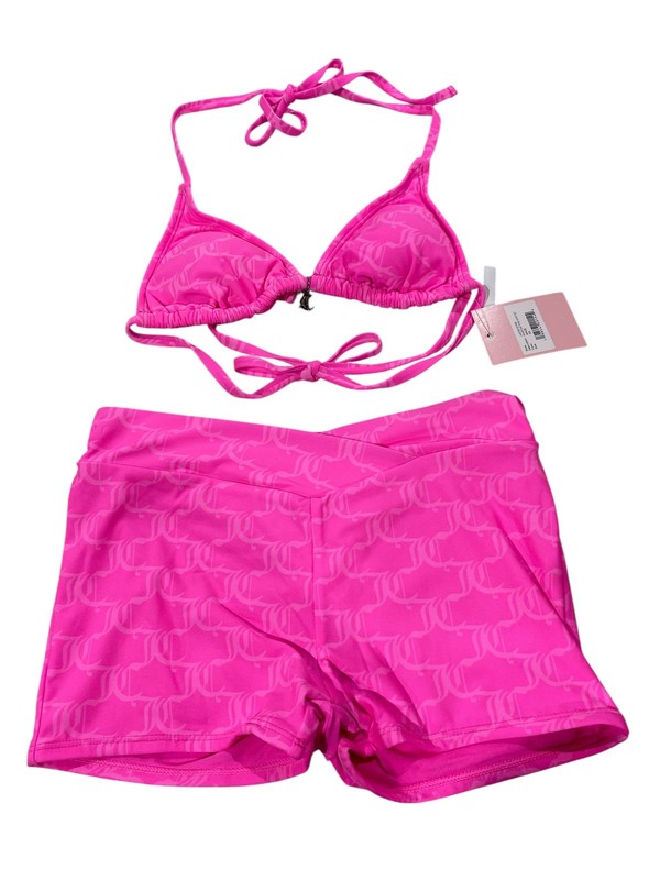 Juicy Couture Women's Rhinestone Tri Boy Short Swim Set Pink