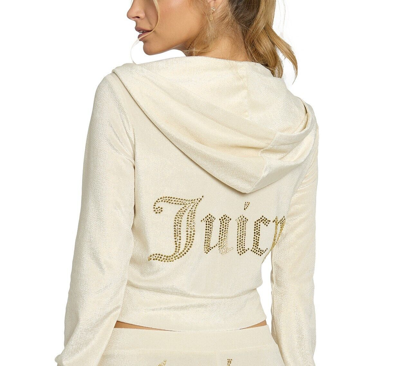 JUICY COUTURE Women's Studded-Back Velour Bling Cropped Jacket Gold $159 B4HP