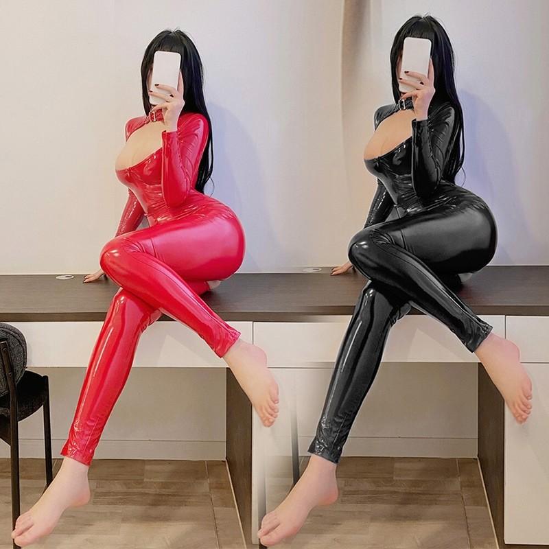 Jumpsuit Bodysuit Daily 1pcs Crotchless Elasticity Latex Leather for LINGERIE