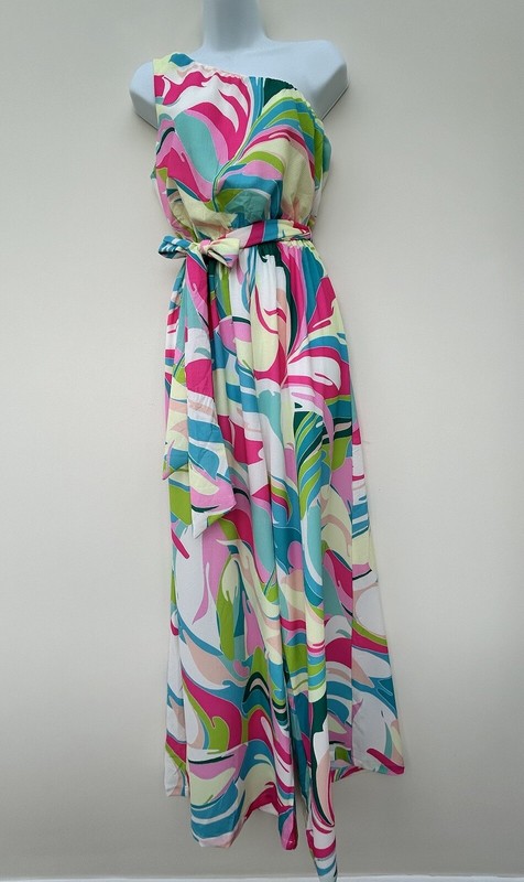 Jumpsuit One Shoulder 70's Print Colourful Playsuit Wide Leg Size Large BNWT