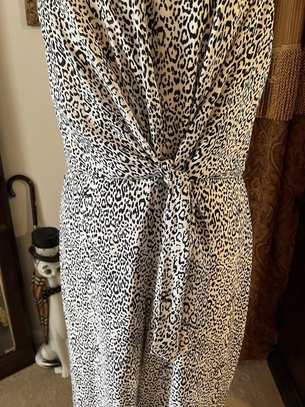 June & Hudson Sz XL Black Ivory Animal Print Sleeveless Wide Leg Jumpsuit MINT