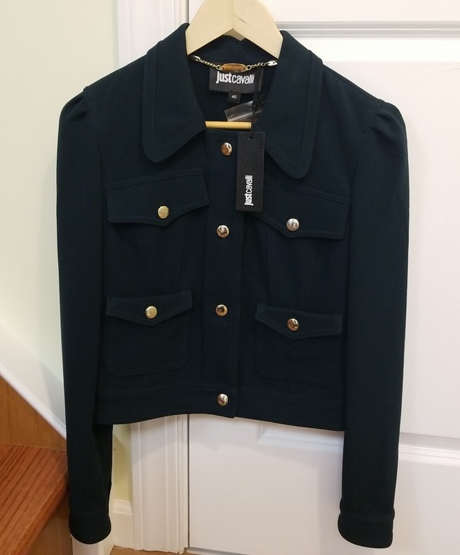 Just Cavalli Green Gold Buttons Women's Basic Jacket Size IT 40 / 6 US