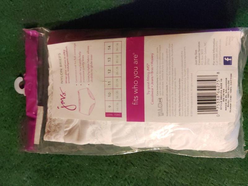 Just My Size Nylon Brief Panties W/tag 100% Nylon Size 10 White