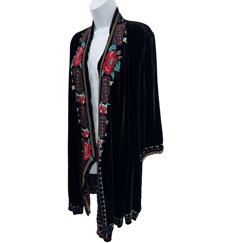 JWLA Johnny Was Black Velvet Embroidered Kimono Jacket Boho Luxe Festival XL