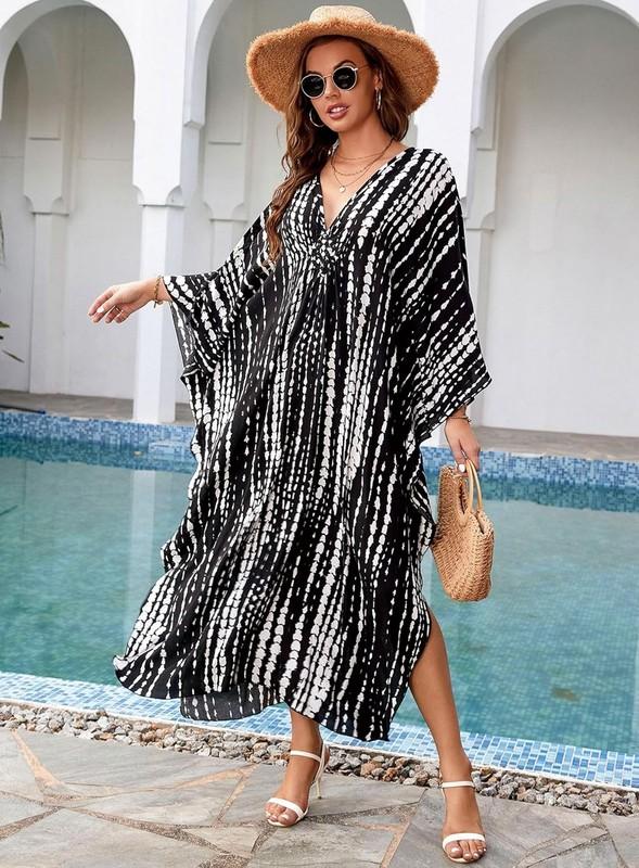 Kaftan Dresses For Women V-Neck Batwing Sleeves Swimsuit Beach Caftan Hawaiian