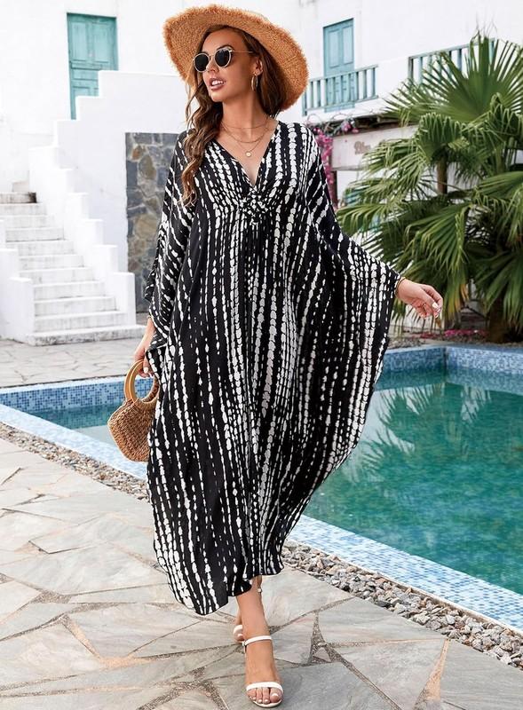 Kaftan Dresses For Women V-Neck Batwing Sleeves Swimsuit Beach Caftan Hawaiian