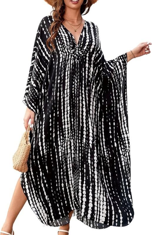 Kaftan Dresses for Women V-Neck Batwing Sleeves Swimsuit Beach Caftan Hawaiian