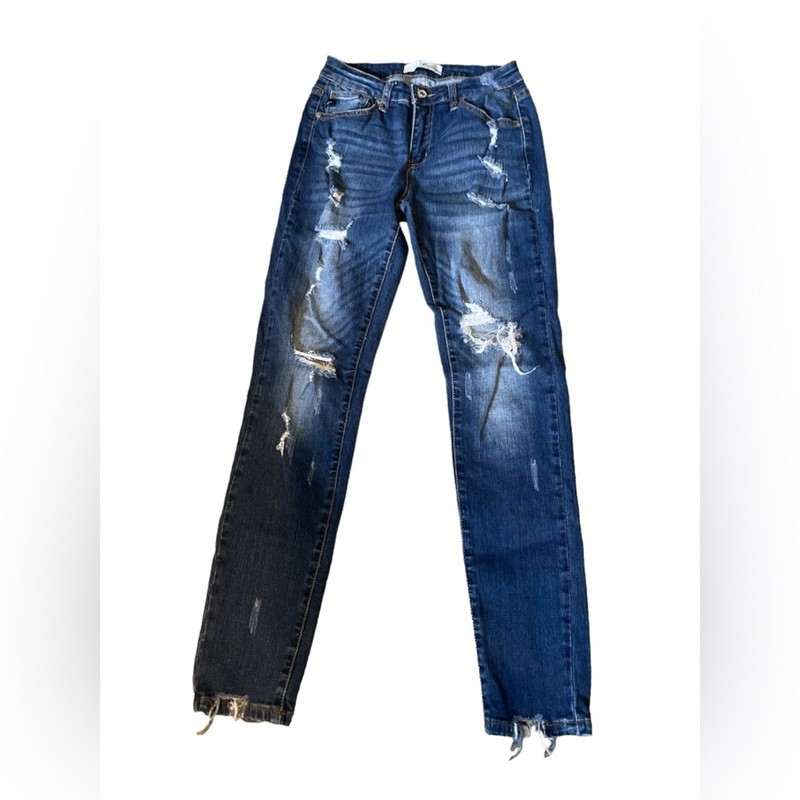Kancan Distressed Dark Denim Midrise Stretch Jeans Size 7/27