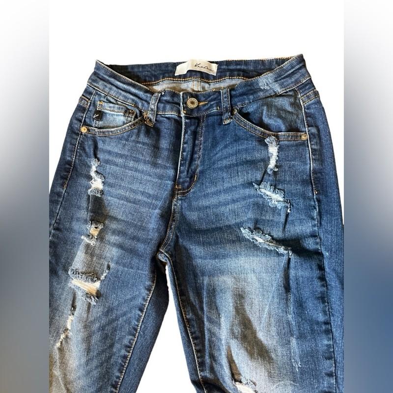 Kancan Distressed Dark Denim Midrise Stretch Jeans Size 7/27