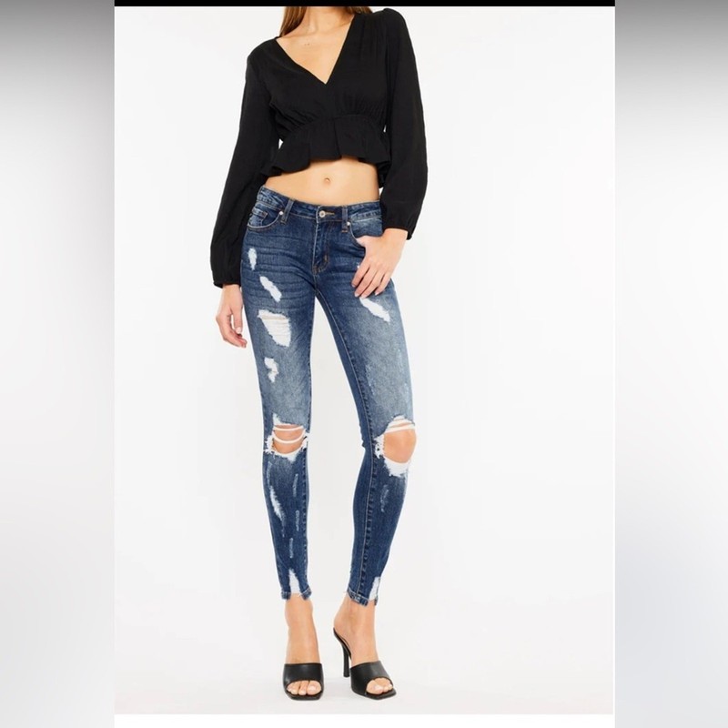 Kancan Distressed Dark Denim Midrise Stretch Jeans Size 7/27