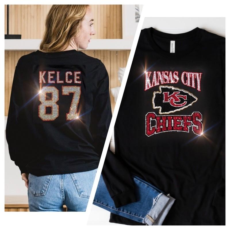 Kansas City Chiefs Kelce #87 New Crewneck Long Sleeve Bling T-shirt Sm-3X