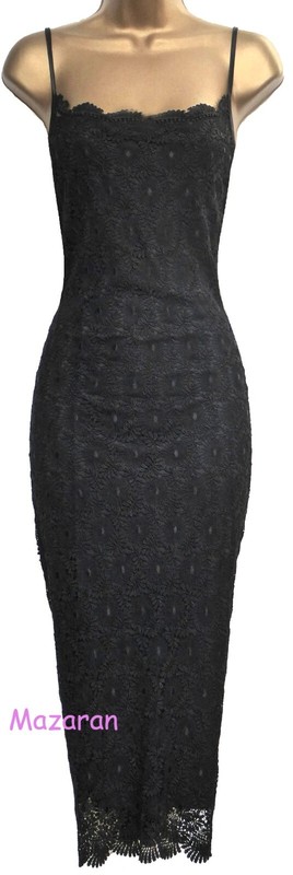 KAREN MILLEN ❤ STUNNING VINTAGE BLACK CROCHET LACE APPLIQUE MIDI DRESS ❤ UK 10