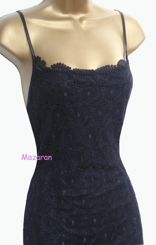 KAREN MILLEN ❤ STUNNING VINTAGE BLACK CROCHET LACE APPLIQUE MIDI DRESS ❤ UK 10