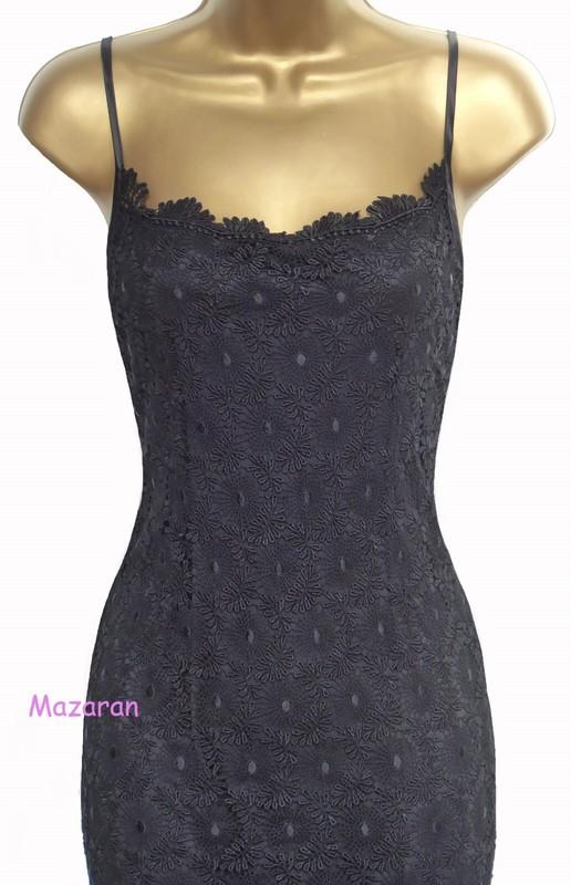 KAREN MILLEN ❤ STUNNING VINTAGE BLACK CROCHET LACE APPLIQUE MIDI DRESS ❤ UK 10