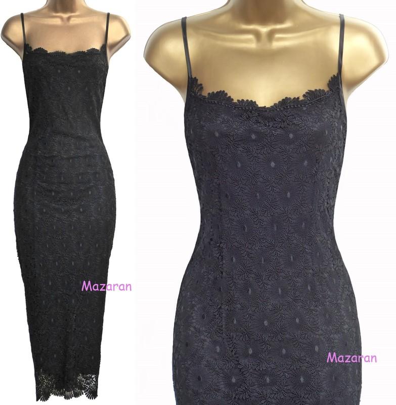 KAREN MILLEN ❤ STUNNING VINTAGE BLACK CROCHET LACE APPLIQUE MIDI DRESS ❤ UK 10