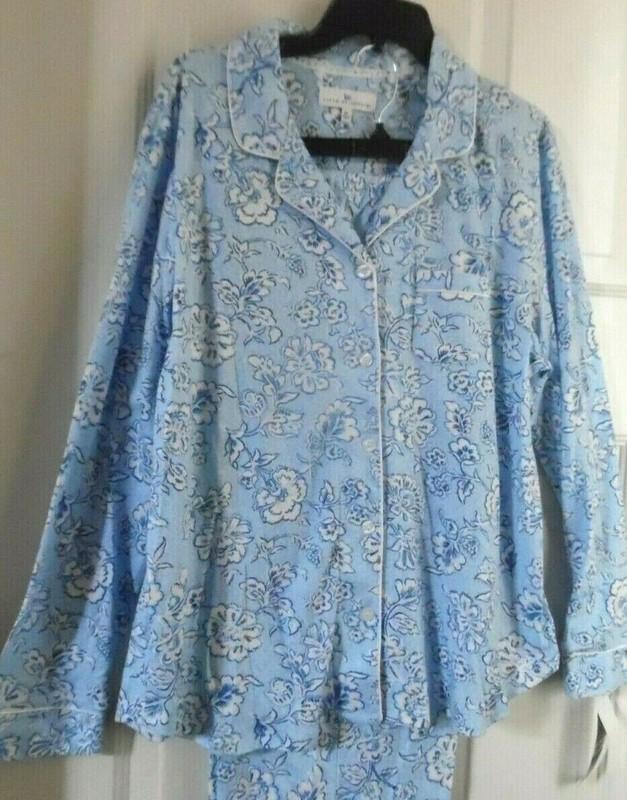 KAREN NEUBURGER PAJAMAS BLUE FLORAL TOP LONG SLEEVES & LONG PANTS MEDIUM