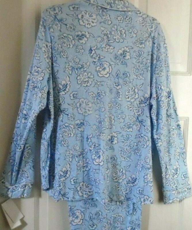 KAREN NEUBURGER PAJAMAS BLUE FLORAL TOP LONG SLEEVES & LONG PANTS MEDIUM