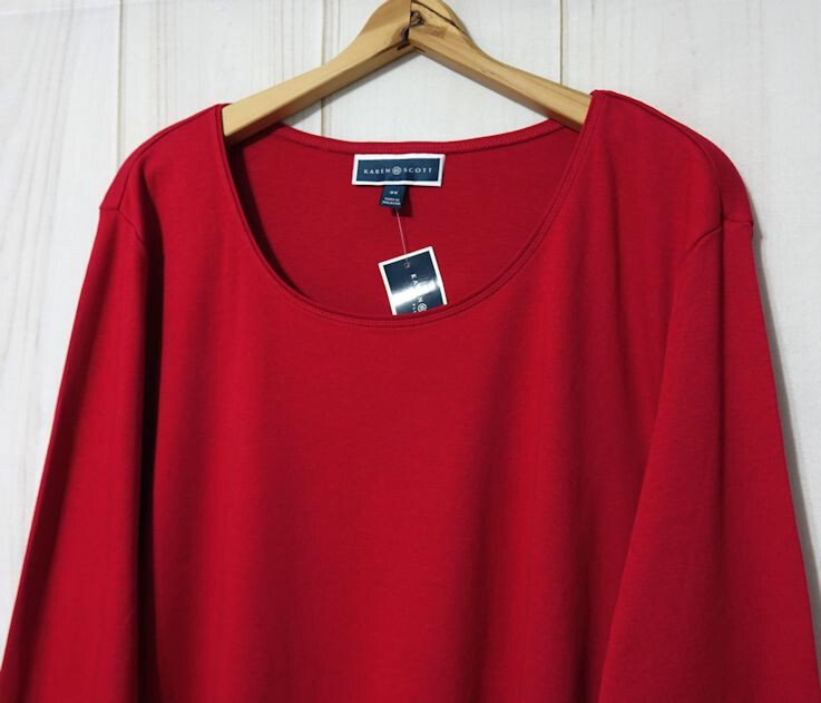 Karen Scott Scoop Neck Long Sleeve 100% Cotton Shirt Women's 3X New Red Amore