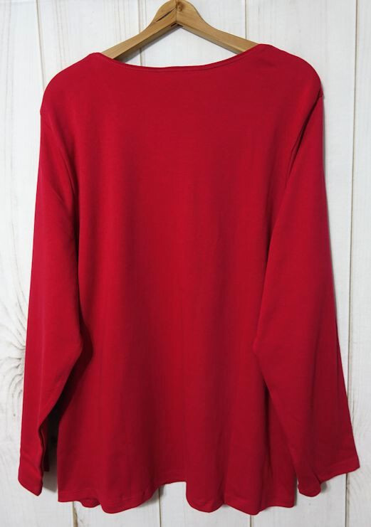 Karen Scott Scoop Neck Long Sleeve 100% Cotton Shirt Women's 3X New Red Amore