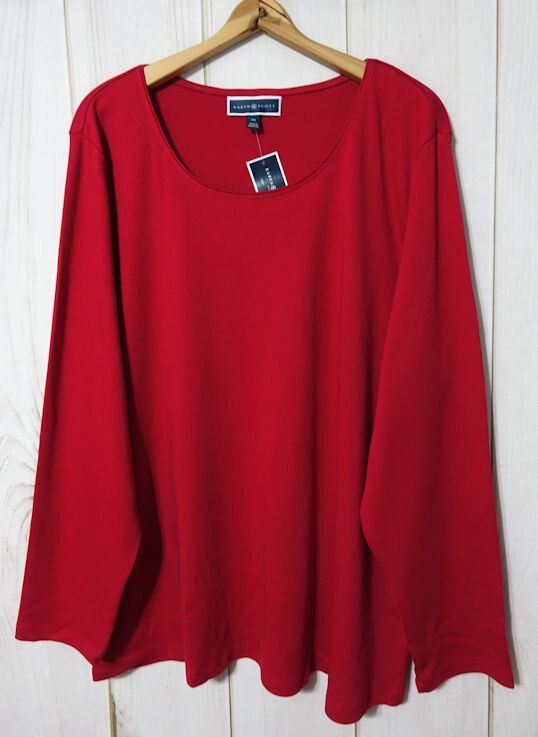 Karen Scott Scoop Neck Long Sleeve 100% Cotton Shirt Women's 3X New Red Amore