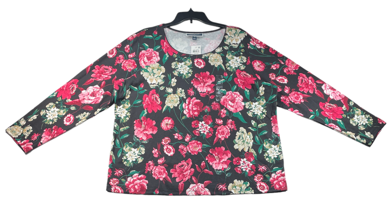 Karen Scott Shirt Womens Plus Size 2X Black Floral Long Sleeve New