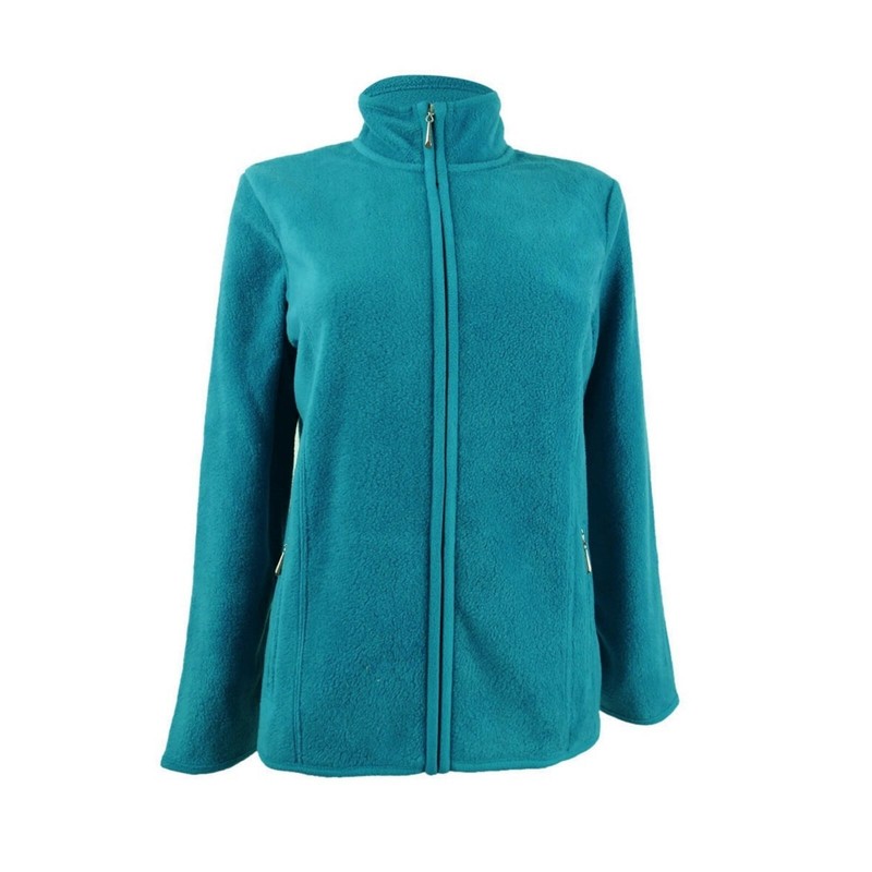 Karen Scott Women's Sport Zip-Up Zeroproof Fleece Jacket Crystal Teal Size XS