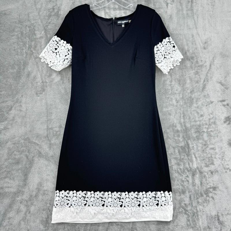 Karl Lagerfeld Paris Dress 6 Shift Floral Lace Trim Stretch Knit Career Office