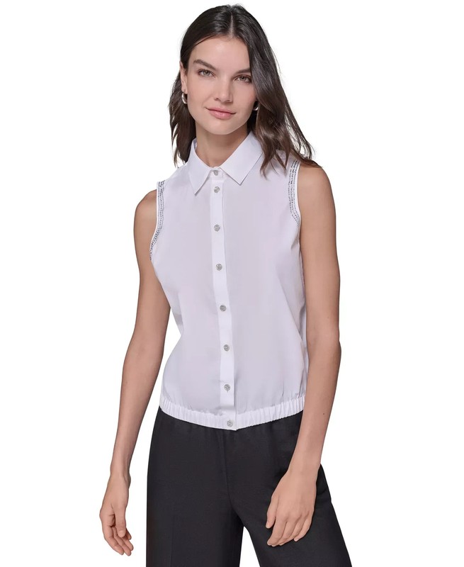 KARL LAGERFELD PARIS Women's Top Sz L Embellished Sleeveless
