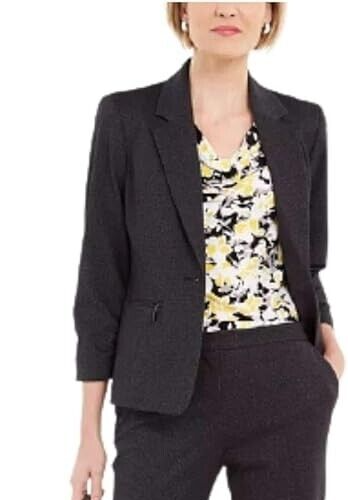 Kasper Women's Size 12 Button Notch Collar Twill Ponte Jacket Charcoal