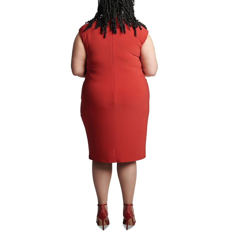 Kasper Womens Red Colorblock Work Wear Back Zipper Midi Dress Plus 1X BHFO 4147