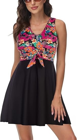 Kate Kasin Women Two Piece Swimsuits Tummy Control Back Cross Flowy Swimdress M