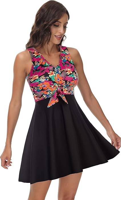 Kate Kasin Women Two Piece Swimsuits Tummy Control Back Cross Flowy Swimdress M