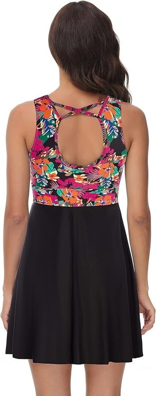 Kate Kasin Women Two Piece Swimsuits Tummy Control Back Cross Flowy Swimdress M
