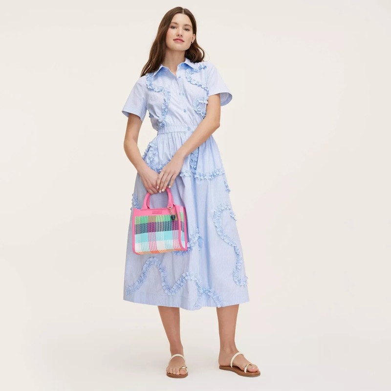 Kate Spade New York Ribbon Short Sleeve Midi Shirtdress - Blue/White