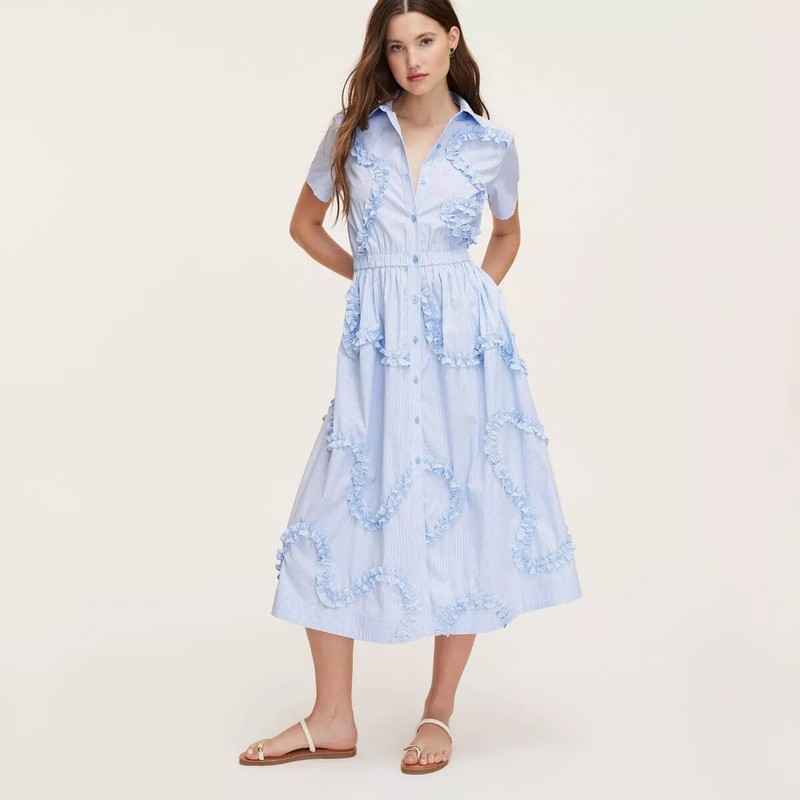 Kate Spade New York Ribbon Short Sleeve Midi Shirtdress - Blue/White