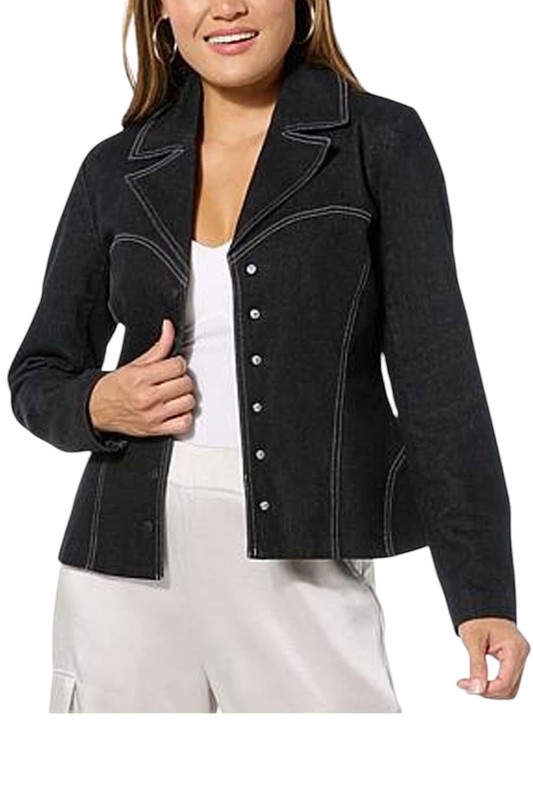 Kathy Ireland Women's Denim Corset Style Blazer Dark Wash