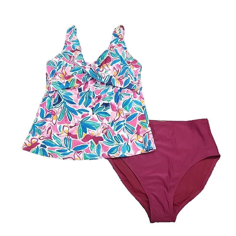 Kathy Ireland Womens 2 Pieces Set Swimsuit Printed Tankini w Briefs Large Size