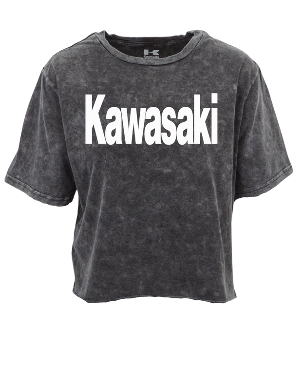 KAWASAKI VINTAGE WASH RAW HEM CROP WOMENS T SHIRT