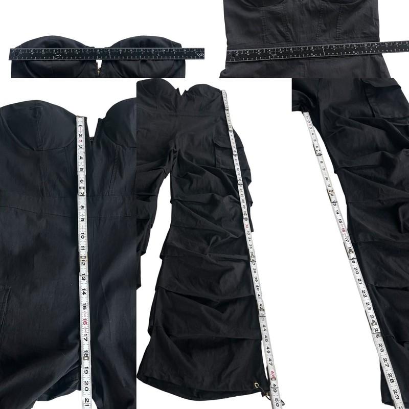 Kaylee Kollection Women L Black Strapless Bustier Wide Leg Pocket Cargo Jumpsuit