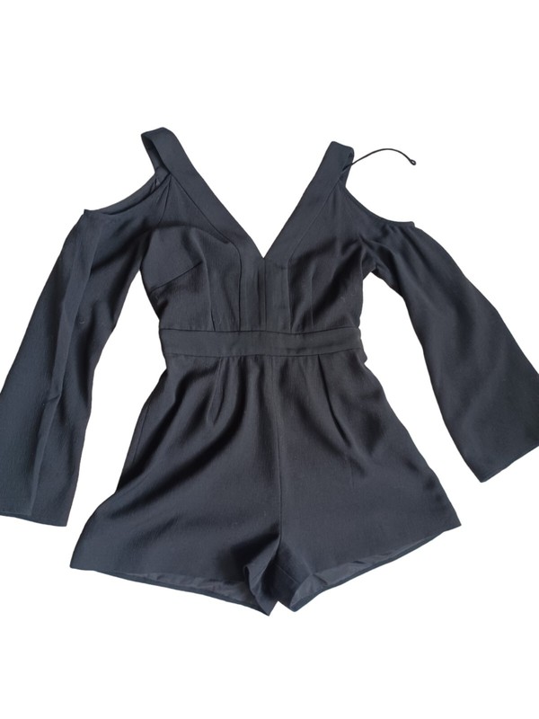 Keepsake The Label Black Cold Shoulder Romper Long Flared Sleeve Size Small