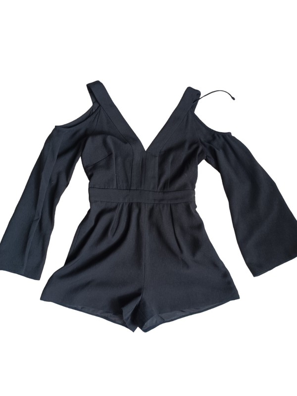 Keepsake The Label Black Cold Shoulder Romper Long Flared Sleeve Size Small