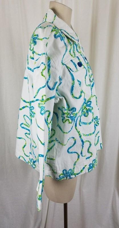 Keren Hart Blue Ribbon Floral White Denim Blue Jean Trucker Jacket Womens 1X
