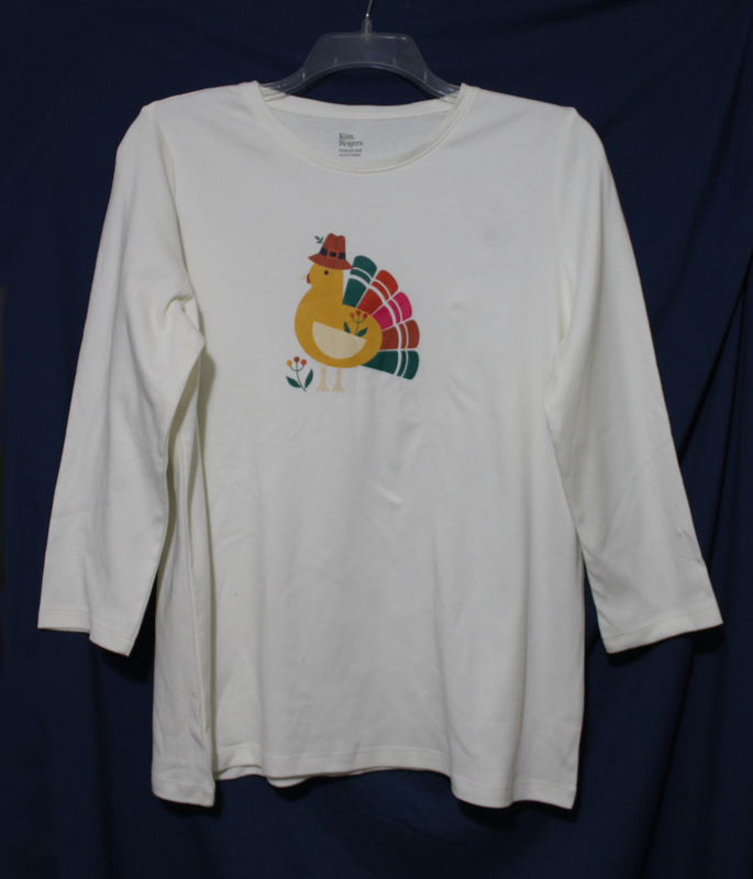 Kim Rogers L Perfectly Soft Turkey Thanksgiving Tee Shirt NWT