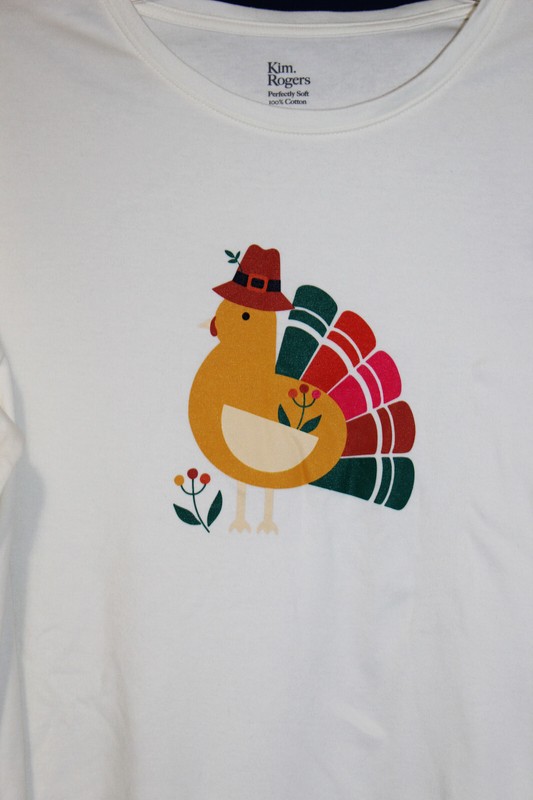 Kim Rogers L Perfectly Soft Turkey Thanksgiving Tee Shirt NWT