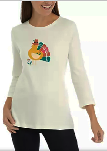 Kim Rogers L Perfectly Soft Turkey Thanksgiving Tee Shirt NWT