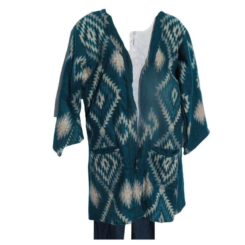Kimono JacketAztecBoho60sDesigner3/4 SleeveHandloomedYak Wool BlendXXL